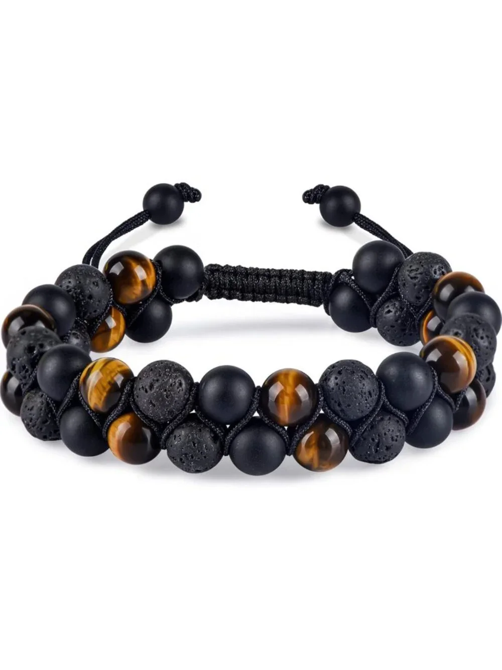Handmade Triple Protection Bracelet - Tiger Eye, Black Onyx & Lava Rock Beads